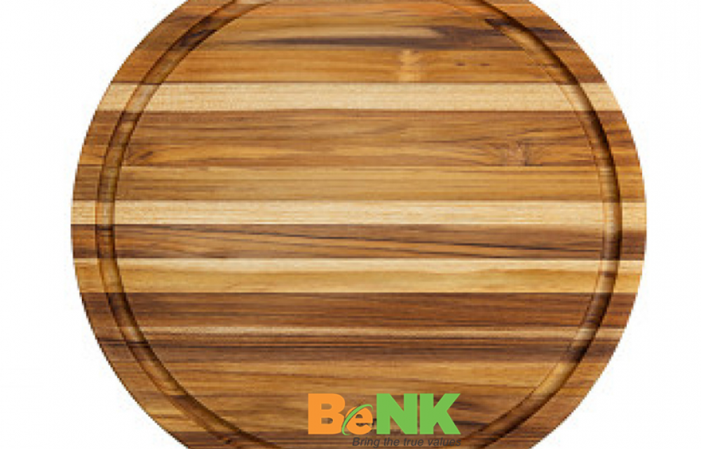 Round Teak Cutting Board With Hand Grip And Juice Groove
