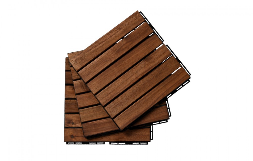 DT6ACA-BR -  6-Slat 12” x 12” Acacia Interlocking Deck Tiles