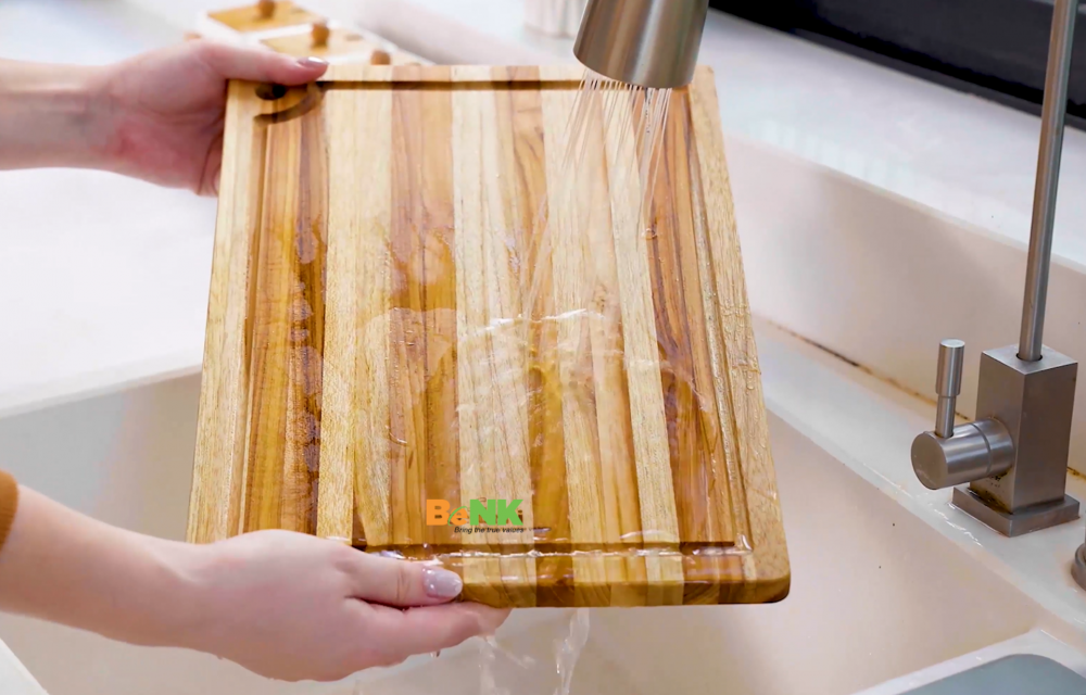 Rectangular Edge grain Teak wood Cutting Board with Juice Groove and Handing Hole