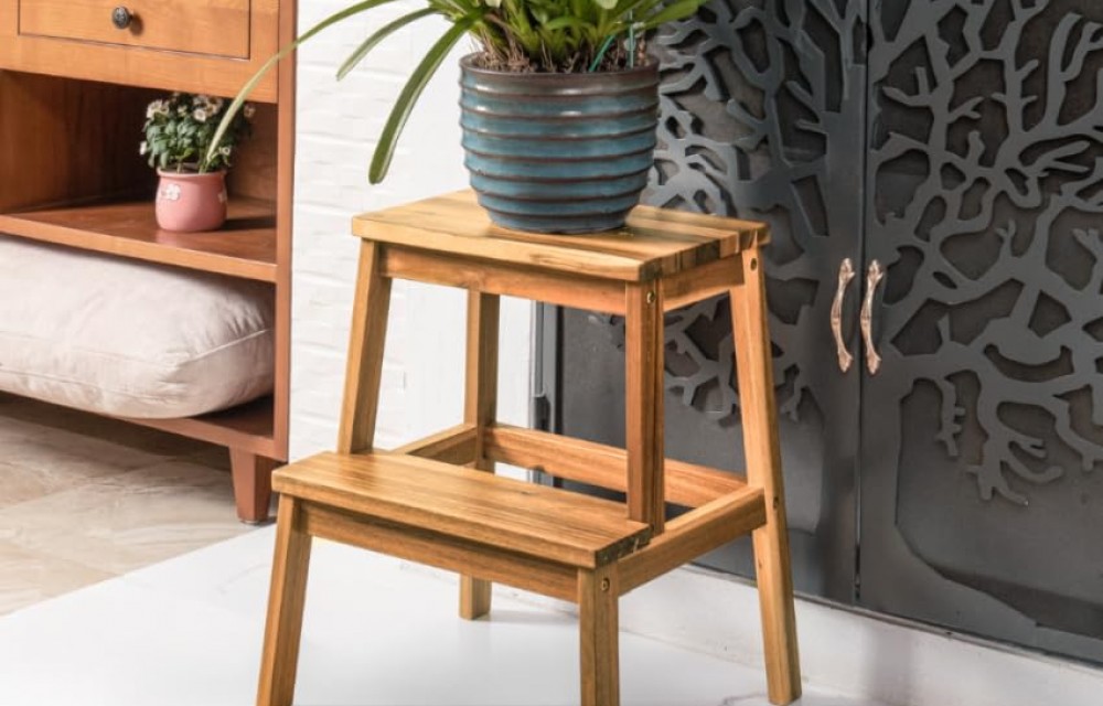 RECTANGULAR TWO STEPS STOOL NATURAL COLOR